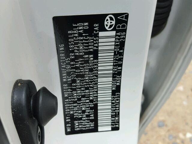 5YFBPRHE5GP385838 - 2016 TOYOTA COROLLA EC WHITE photo 10