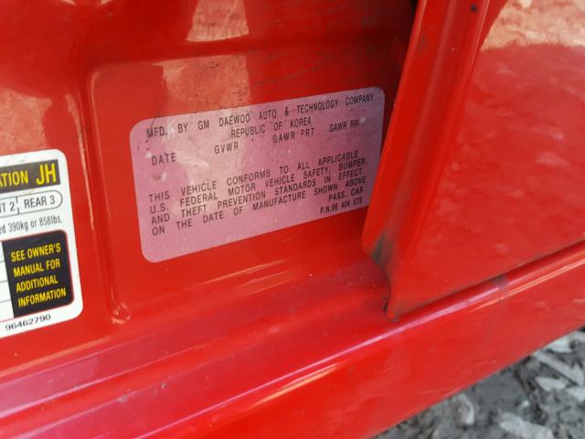 KL1TD56606B553598 - 2006 CHEVROLET AVEO BASE Rouge photo 10