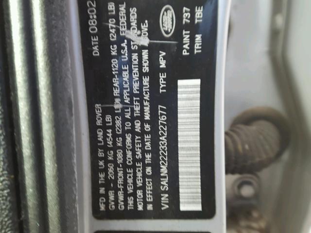 SALNM22233A227677 - 2003 LAND ROVER FREELANDER GRAY photo 10