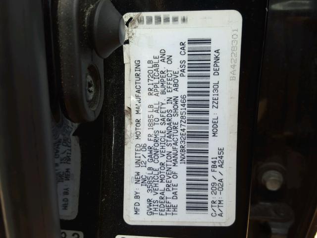 1NXBR32E47Z851466 - 2007 TOYOTA COROLLA LE BLACK photo 10