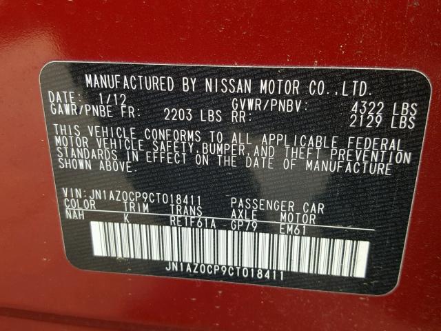 JN1AZ0CP9CT018411 - 2012 NISSAN LEAF SV BURGUNDY photo 10