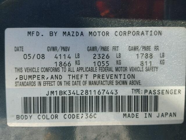 JM1BK34L281167443 - 2008 MAZDA SPEED 3 石墨色 照片 10