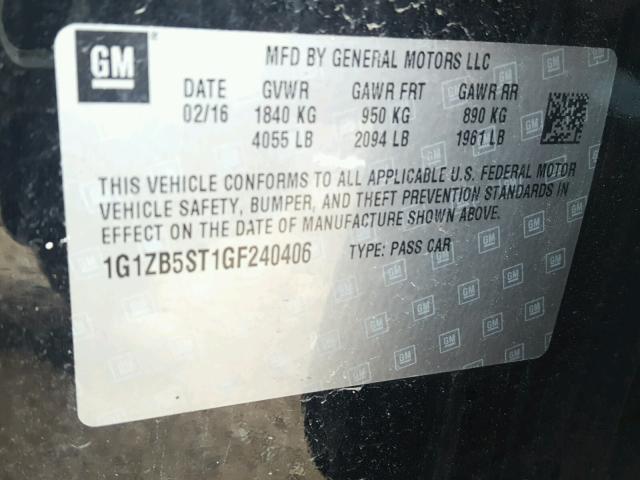 1G1ZB5ST1GF240406 - 2016 CHEVROLET MALIBU LS BLACK photo 10