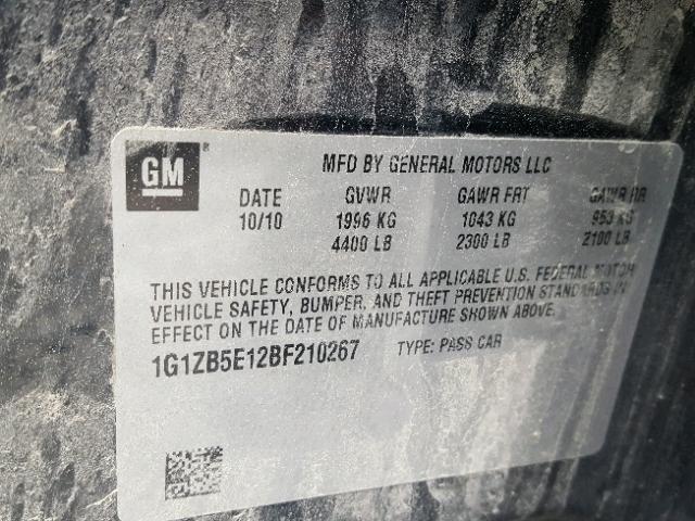 1G1ZB5E12BF210267 - 2011 CHEVROLET MALIBU LS 黑色 照片 10