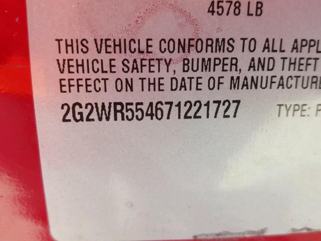 2G2WR554671221727 - 2007 PONTIAC GRAND PRIX Червоний фото 10