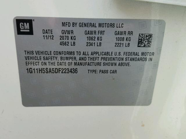 1G11H5SA5DF223436 - 2013 CHEVROLET MALIBU LTZ 白色 照片 10