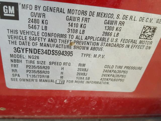 3GYFNDE34DS594395 - 2013 CADILLAC SRX PERFOR 红色 照片 10