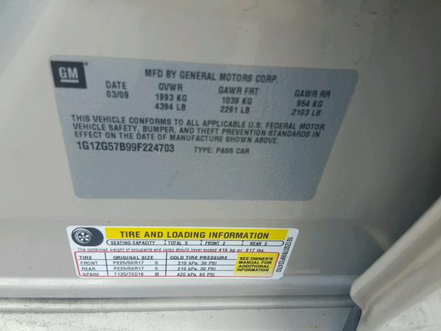 1G1ZG57B99F224703 - 2009 CHEVROLET MALIBU LS 米色 照片 10