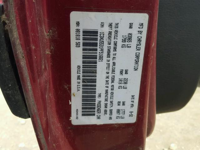 1C3XU5531PF516821 - 1993 CHRYSLER LEBARON LX RED photo 10