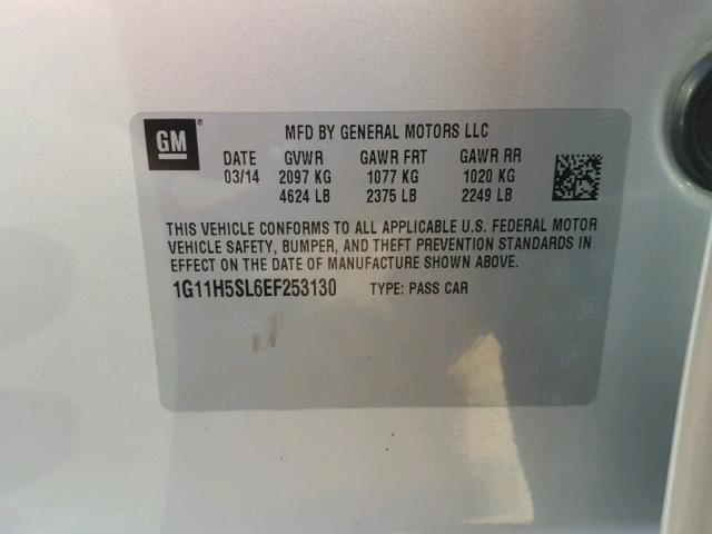 1G11H5SL6EF253130 - 2014 CHEVROLET MALIBU LTZ 银色 照片 10