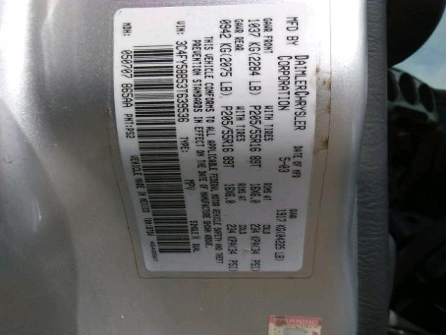 3C4FY58B53T639536 - 2003 CHRYSLER PT CRUISER SILVER photo 10