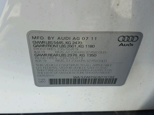 WA1LFAFP5CA016192 - 2012 AUDI Q5 WHITE photo 10