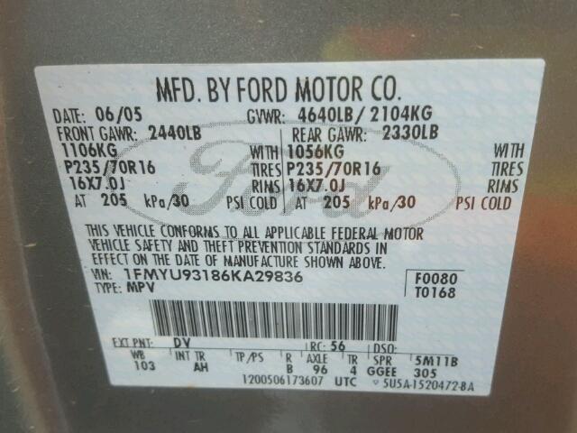 1FMYU93186KA29836 - 2006 FORD ESCAPE XLT GREEN photo 10