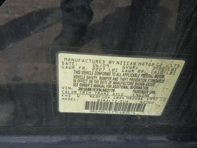 3N1AB61EX9L683176 - 2009 NISSAN SENTRA 2.0 BLACK photo 10