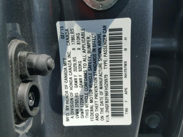 2HGFB2F96FH529979 - 2015 HONDA CIVIC EXL Gümüş foto 10