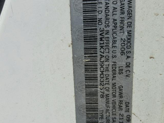 3VW1K7AJ9CM332578 - 2012 VOLKSWAGEN JETTA BASE 白色 照片 10