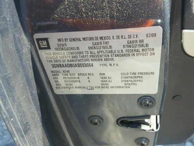 3GNBAADB9AS503664 - 2010 CHEVROLET HHR LS GRAY photo 10