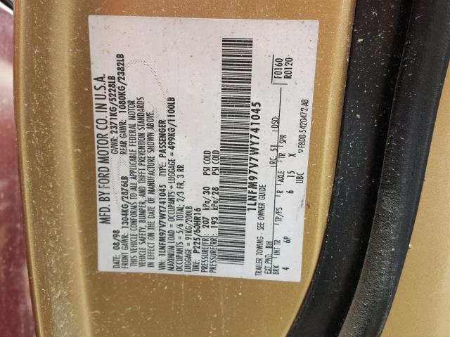 1LNFM97V7WY741045 - 1998 LINCOLN CONTINENTA GOLD photo 10