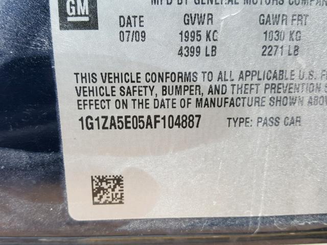 1G1ZA5E05AF104887 - 2010 CHEVROLET MALIBU LS BLUE photo 10
