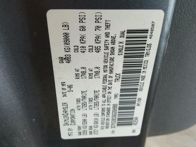 3D7KS28C66G260989 - 2006 DODGE RAM 2500 S GRAY photo 10