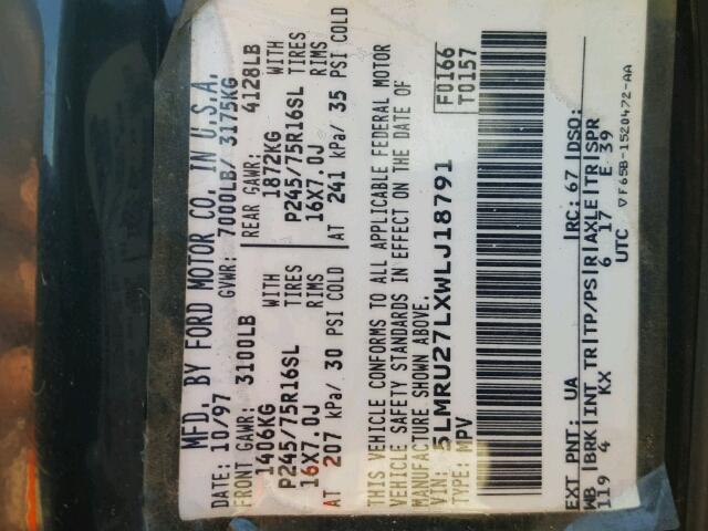 5LMRU27LXWLJ18791 - 1998 LINCOLN NAVIGATOR 黑色 照片 10