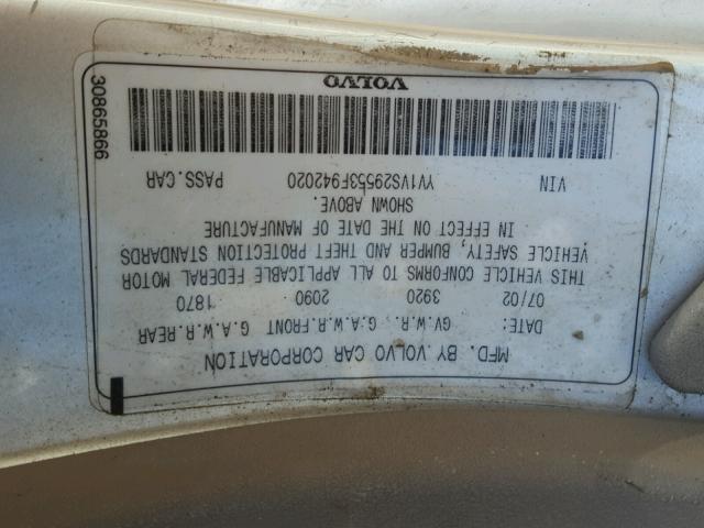 YV1VS29553F942020 - 2003 VOLVO S40 1.9T SILVER photo 10