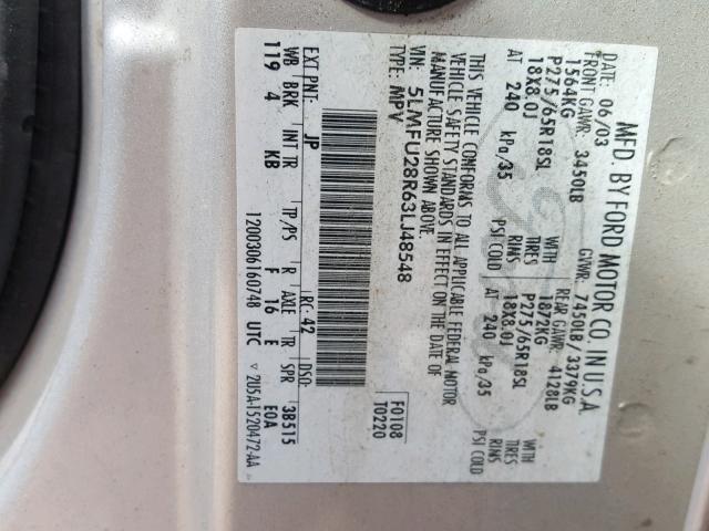 5LMFU28R63LJ48548 - 2003 LINCOLN NAVIGATOR 银色 照片 10