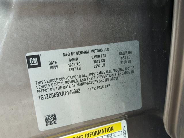 1G1ZC5EBXAF149092 - 2010 CHEVROLET MALIBU 1LT 棕色 照片 10