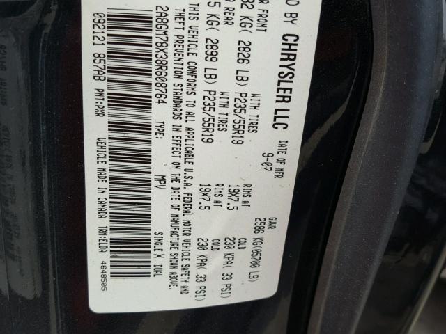 2A8GM78X38R608764 - 2008 CHRYSLER PACIFICA L 黑色 照片 10