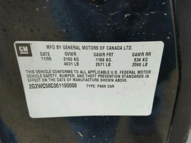 2G2WC58C061190008 - 2006 PONTIAC GRAND PRIX BLACK photo 10