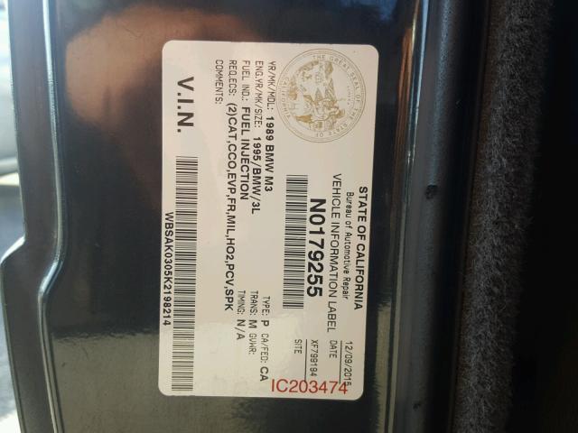 WBSAK0305K2198214 - 1989 BMW M3 BLACK photo 9