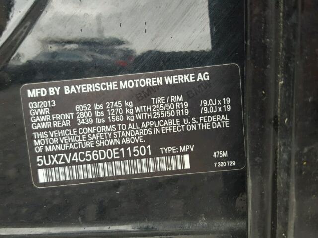 5UXZV4C56D0E11501 - 2013 BMW X5 XDRIVE3 BLACK photo 10