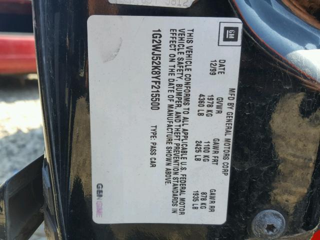 1G2WJ52K8YF215500 - 2000 PONTIAC GRAND PRIX შავი ფოტო 10