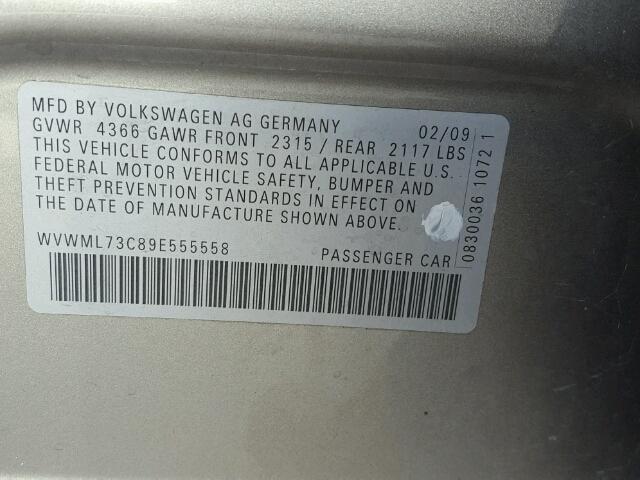 WVWML73C89E555558 - 2009 VOLKSWAGEN CC SPORT CHARCOAL photo 10