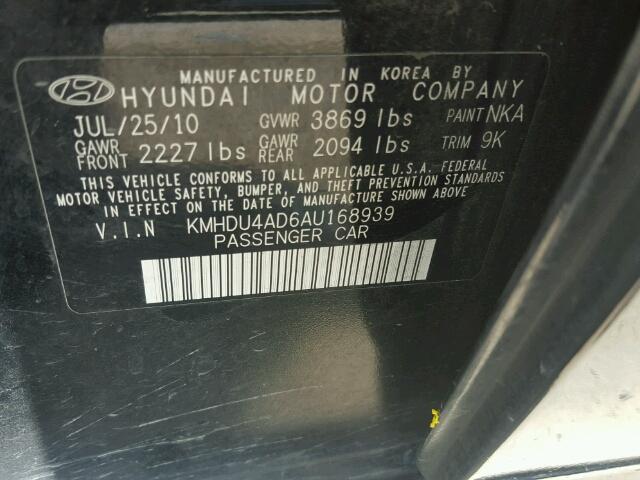 KMHDU4AD6AU168939 - 2010 HYUNDAI ELANTRA BLACK photo 10