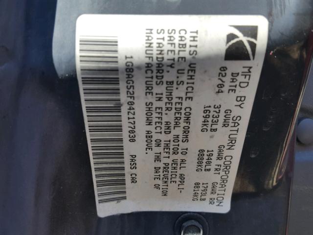 1G8AG52F04Z177030 - 2004 SATURN ION LEVEL RED photo 10