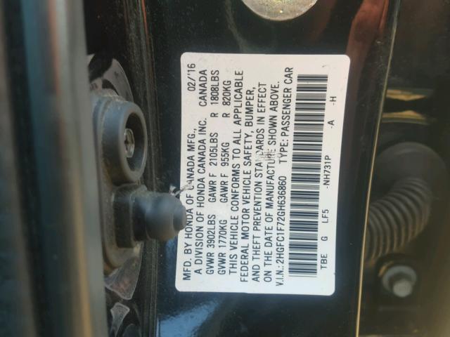 2HGFC1F72GH636860 - 2016 HONDA CIVIC EXL BLACK photo 10