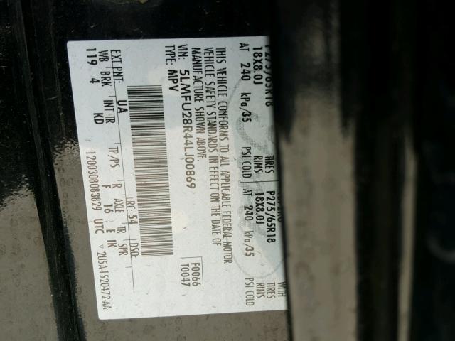 5LMFU28R44LJ00869 - 2004 LINCOLN NAVIGATOR 黑色 照片 10