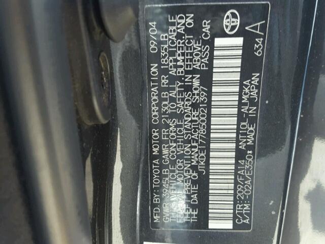 JTKDE177850021397 - 2005 TOYOTA SCION TC 黑色 照片 10