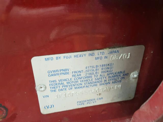 JF1SF65602G724584 - 2002 SUBARU FORESTER S წითელი ფოტო 10