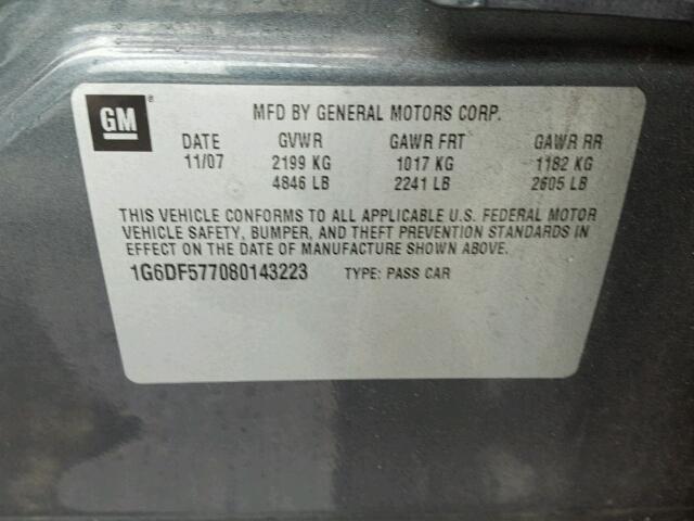 1G6DF577080143223 - 2008 CADILLAC CTS GRAY photo 10