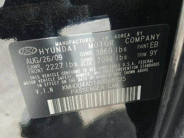 KMHDU4AD1AU868335 - 2010 HYUNDAI ELANTRA BL BLACK photo 10