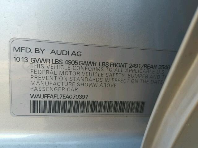 WAUFFAFL7EA070397 - 2014 AUDI A4 PREMIUM SILVER photo 10