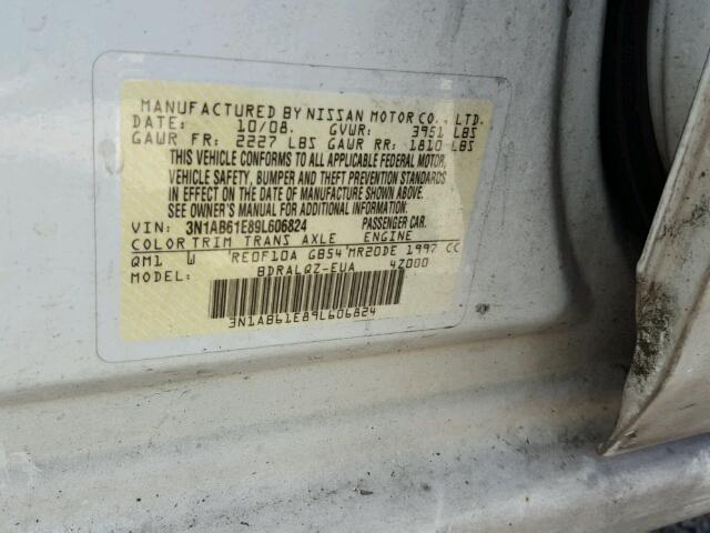 3N1AB61E89L606824 - 2009 NISSAN SENTRA 2.0 WHITE photo 10