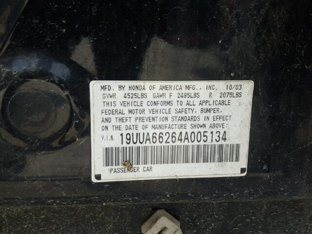 19UUA66264A005134 - 2004 ACURA TL BLACK photo 10