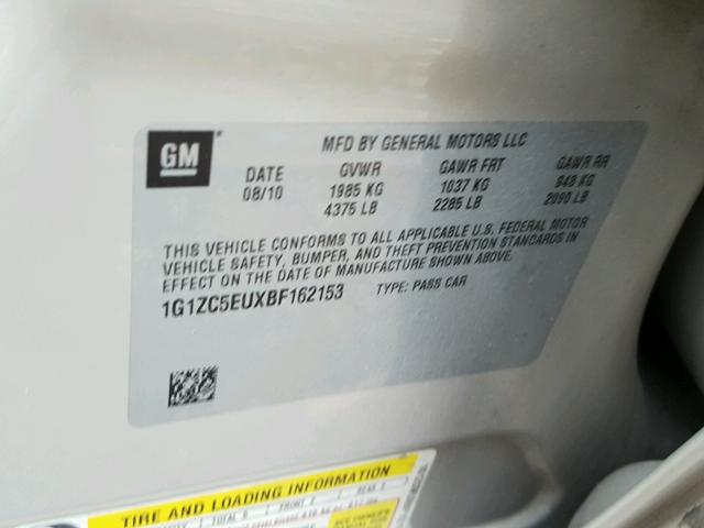 1G1ZC5EUXBF162153 - 2011 CHEVROLET MALIBU 1LT 金色 照片 10