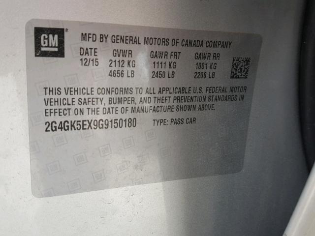 2G4GK5EX9G9150180 - 2016 BUICK REGAL SILVER photo 10