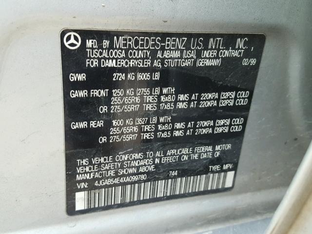 4JGAB54E4XA099780 - 1999 MERCEDES-BENZ ML 320 SILVER photo 10