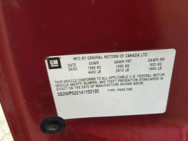 2G2WP522141153180 - 2004 PONTIAC GRAND PRIX Bordo foto 10