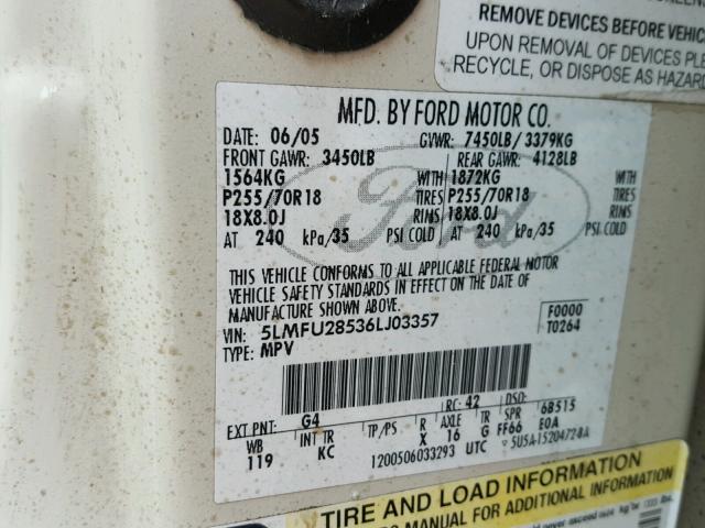 5LMFU28536LJ03357 - 2006 LINCOLN NAVIGATOR WHITE photo 10